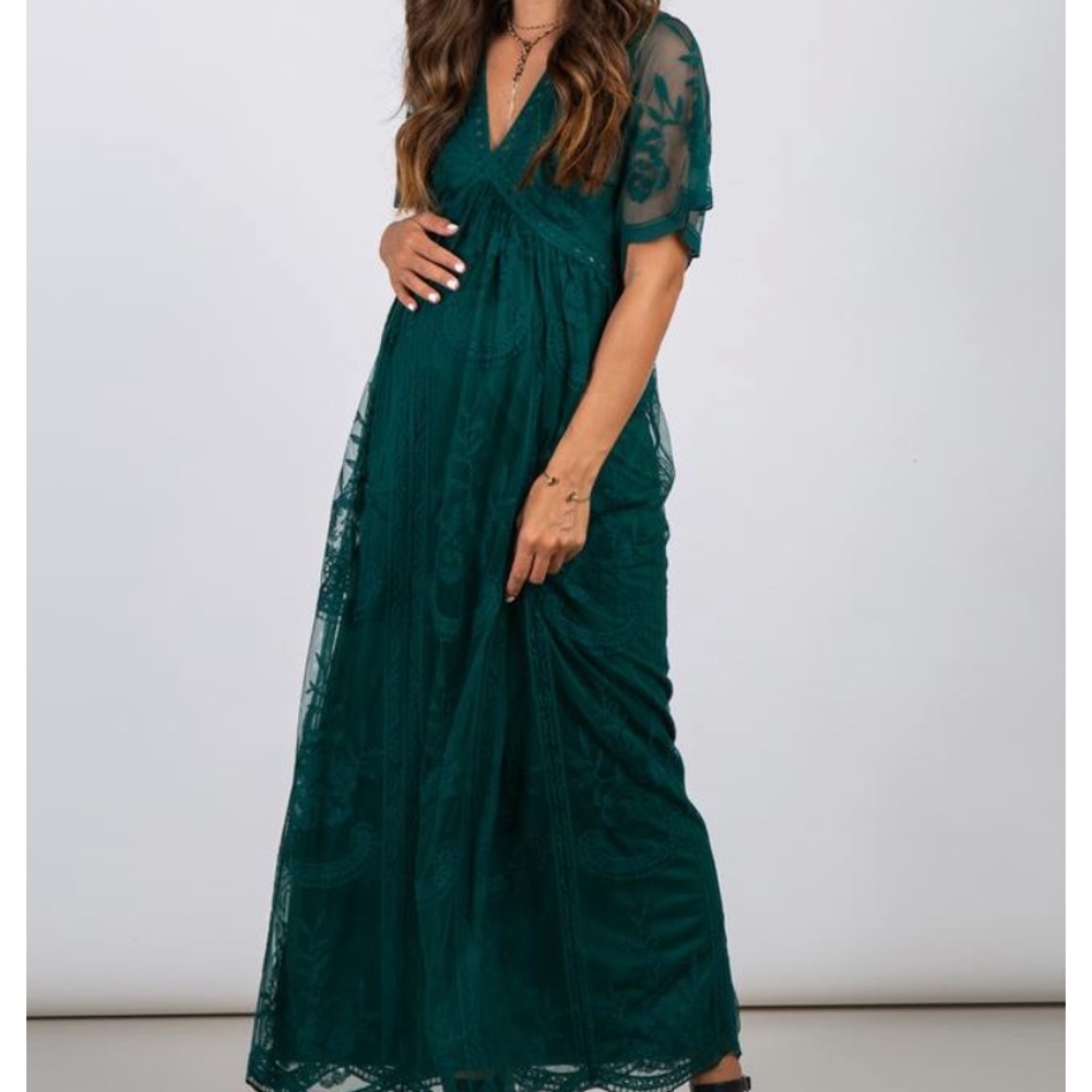 Forest green lace maternity maxi dress